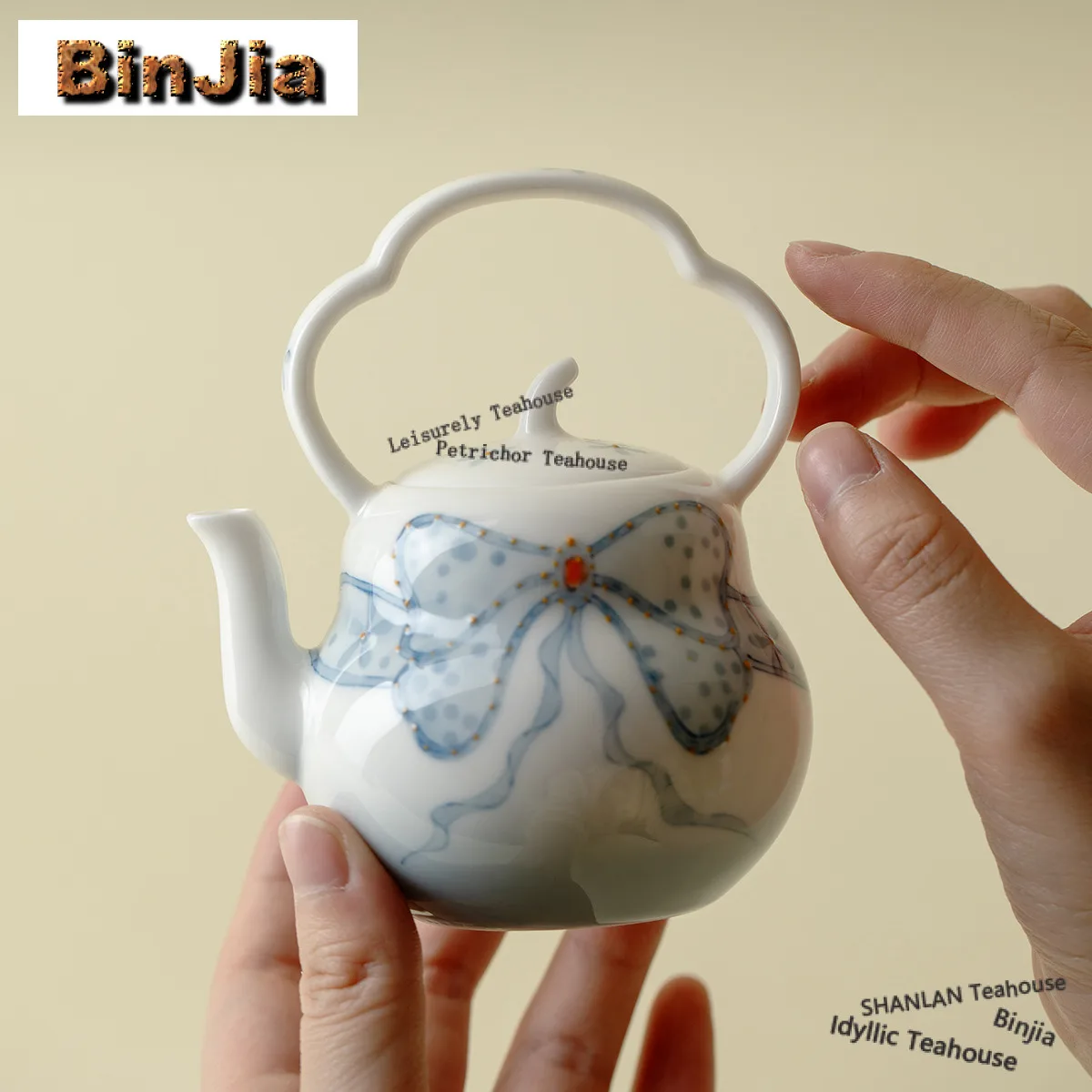 180ml Hand-painted Bowknot Lifting Handle Teapot Creative Tea Infuser Pot Tea Making Kettle With Ball Hole Chinese Tea Cha Gift
