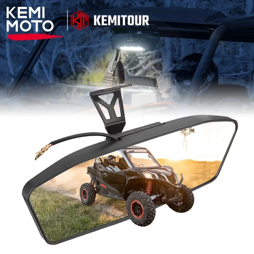 

KEMIMOTO LED UTV Rearview Center Mirror with Light 715003638 715004924 for Can-Am Maverick Trail Sport Max 2/4-Seaters Commander