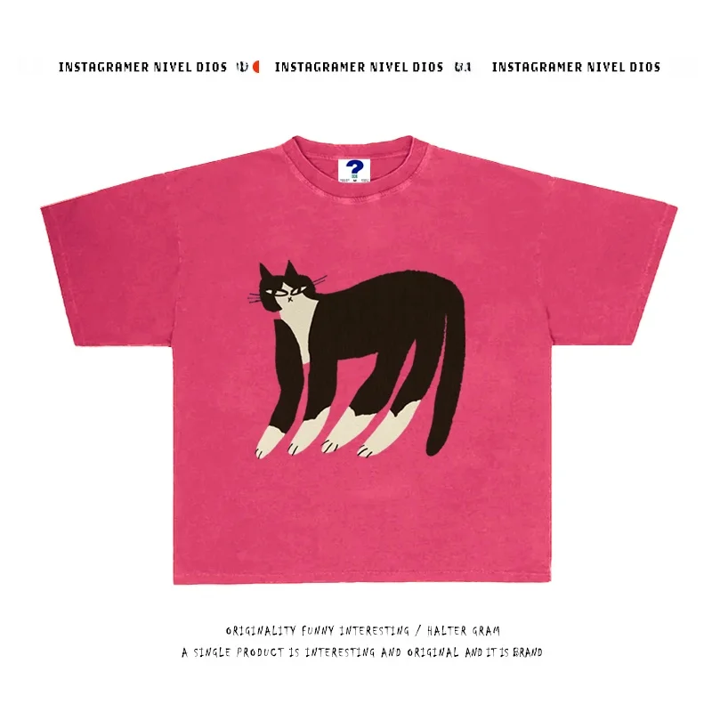 

Футболка Ameikaji в американском стиле Y2K с иллюстрациями, модная, оверсайз, повседневная, хлопковая, с круглым вырезом, базового кроя