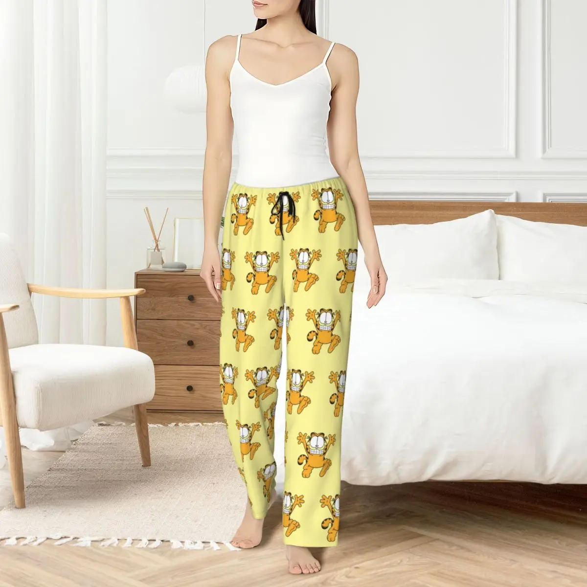 

Custom Print G-Garfielded Pajama Pants for Women Funny Cat Sleep Sleepwear Bottoms with Pockets