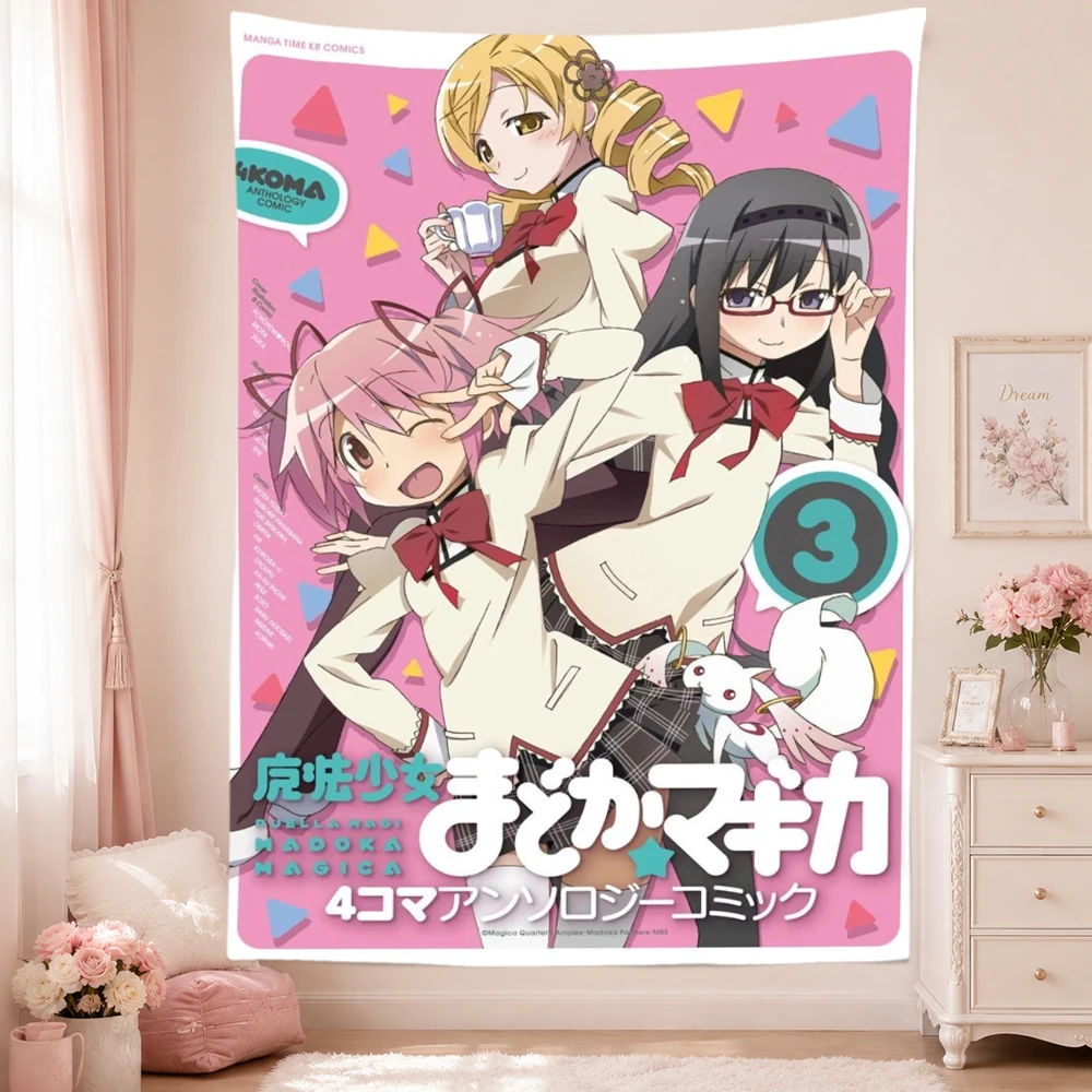 P-Puella M-Magi Madoka Magica Anime Wall Tapestry Madoka Homura Sayaka Girls Wall Hanging Home Decor Bedroom Dorm Poster