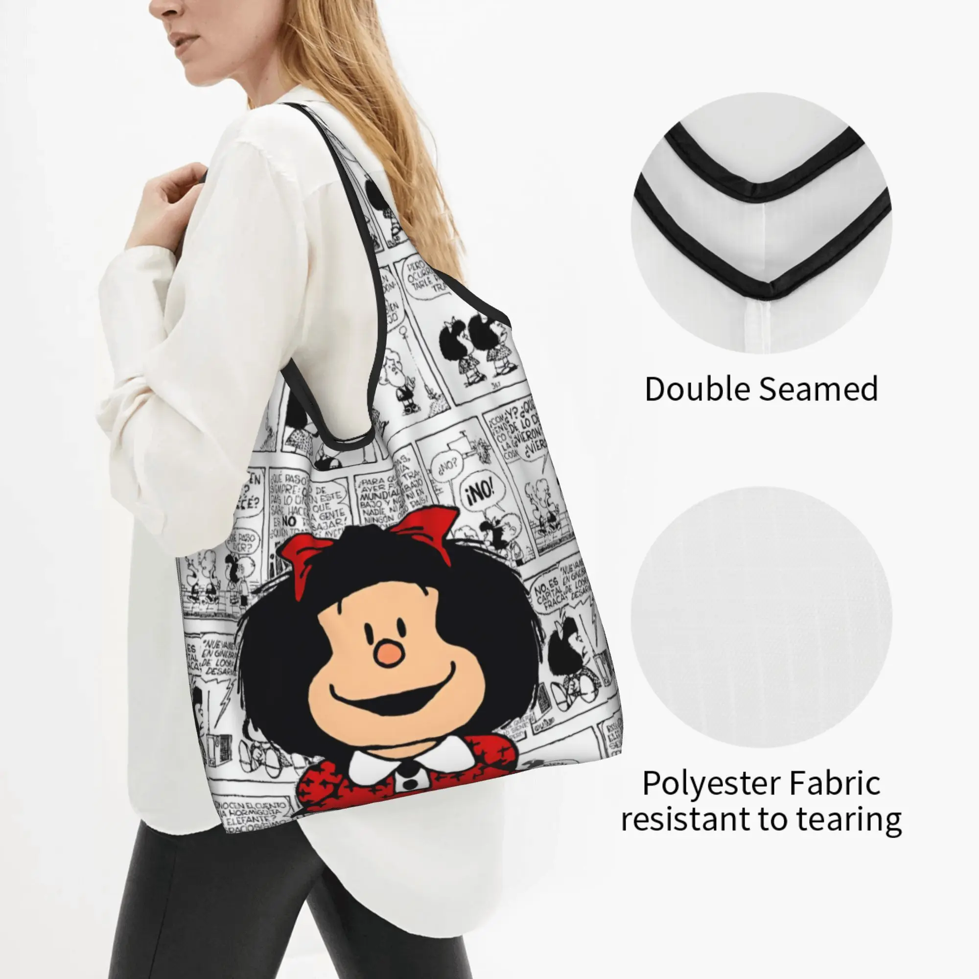 M-Mafaldas Manga Comics Groceries Tote Shopping Bag Women Fashion Classic Shopper Shoulder Bag Large Capacity Handbag