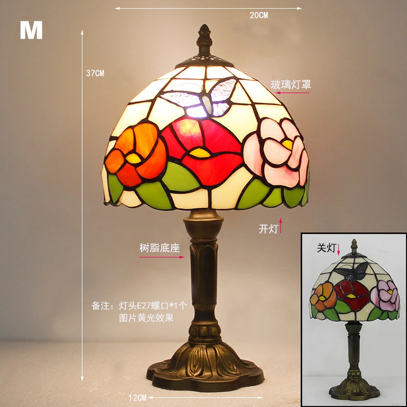 Klassieke kleurrijke tafellamp van gebrandschilderd glas E27 Vintage barokke mediterrane stijllamp voor slaapkamer, nachtkastje, bar, huisverlichting