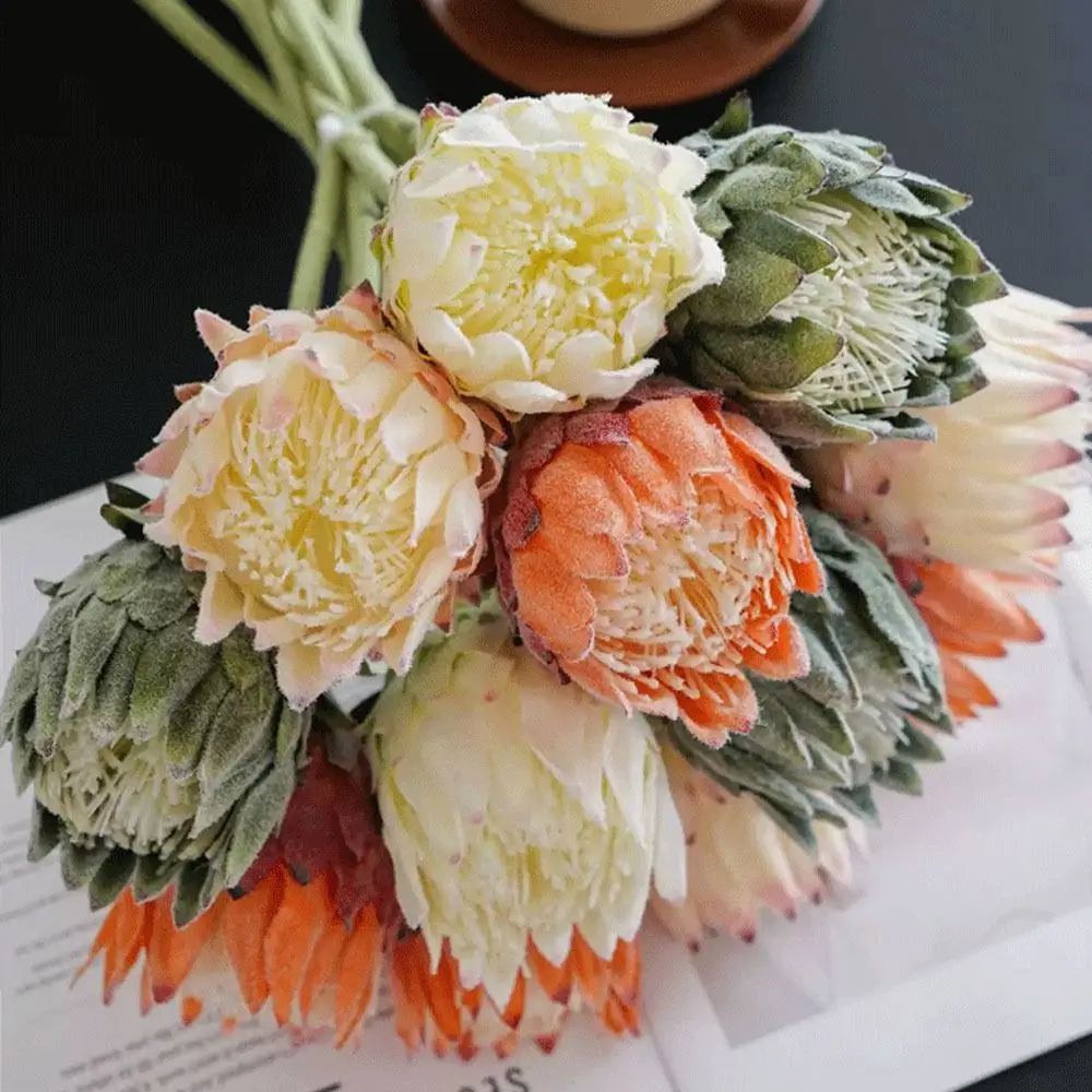 

Large Size Artificial Flower Lifelike flocked King Protea Flower DIY Multicolor Artificial Artichoke Flower Wedding Decoration