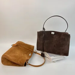 New Leopard Print Cowhide Suede Bag For Women Autumn and Winter Large Capacity Buckle Handbag Commuting Crossbody Bag Armpit Bag
