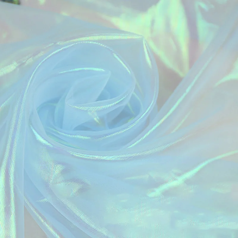 1/3/5/10M Gradiënt Organza Stoffen Laser Kleurrijke Glanzende Gaas Stof Podium Bruiloft Decor Voile transparante Holografische Stof