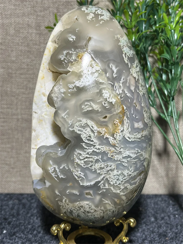 2176g Natural Crystal Moss Agate Egg  Quality Beauty Specimen Druzy Quartz Healing Minerals Spiritual Home Decoration+ Stand