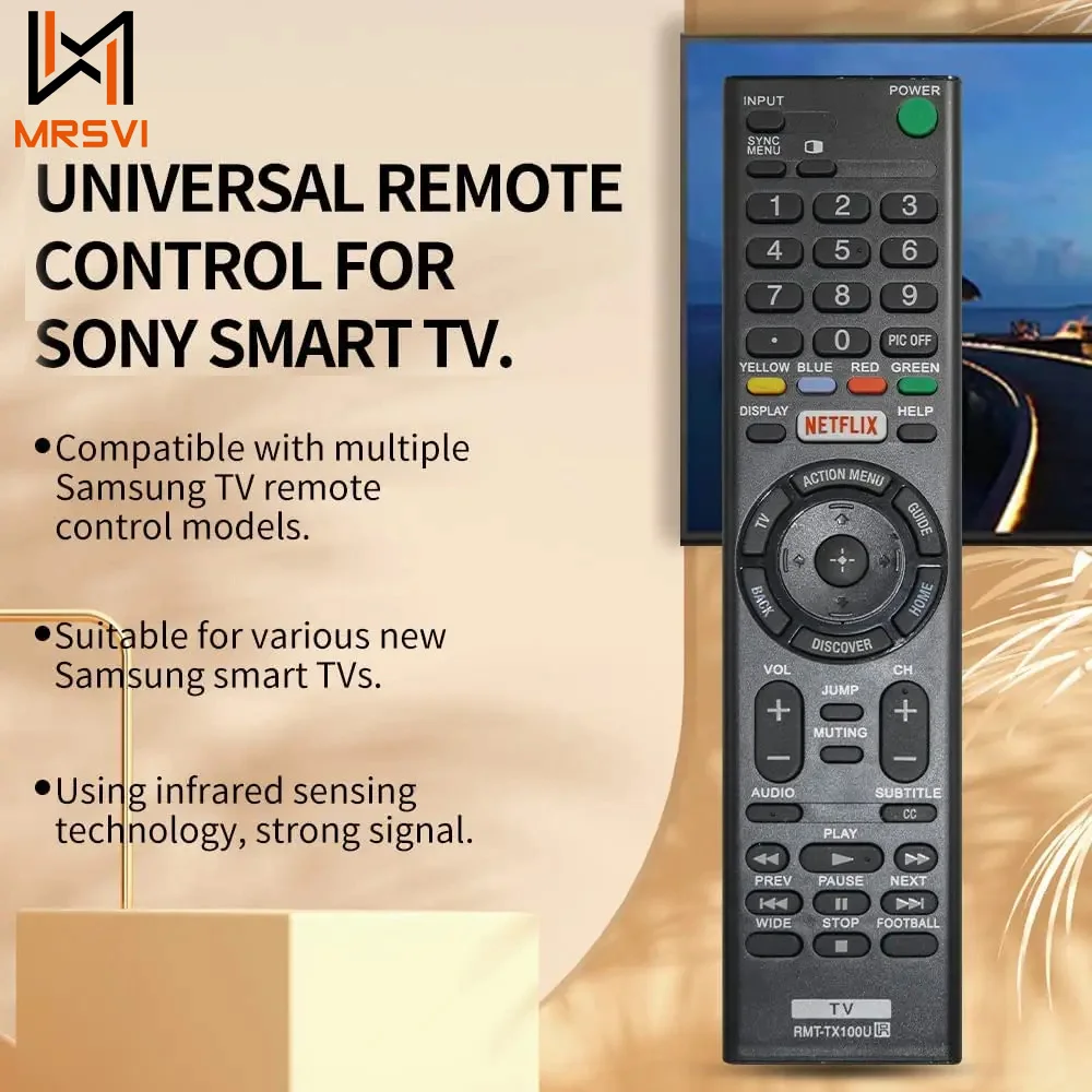 Controle remoto universal RMT-TX100U para Sony-TV-Remote para todos os Smart TVs Sony Bravia LCD LED HD com botões Netflix