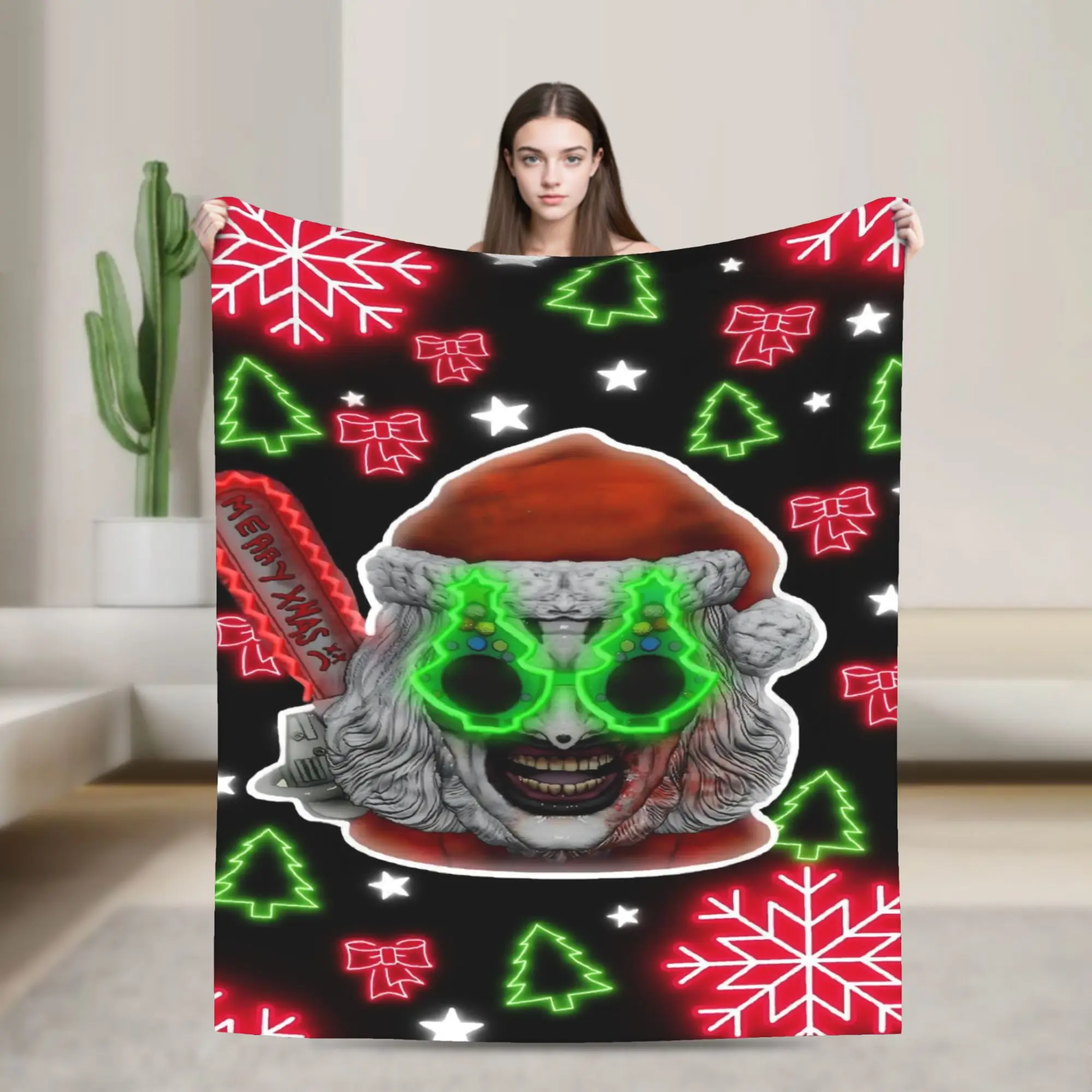 Terrifier Christmas Blankets Horror Movie Flannel Awesome Warm Throw Blanket for Bedding Lounge All Season