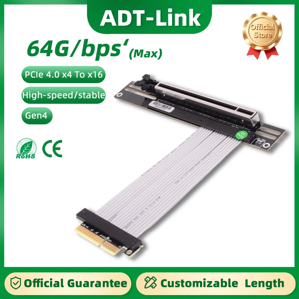 

ADT-Link PCI-E 4.0 x4 to x16 90° 180° 270° GPU Riser for Capture RAID SSD Gigabit LAN USB Cards Graphics Card Extension Cable