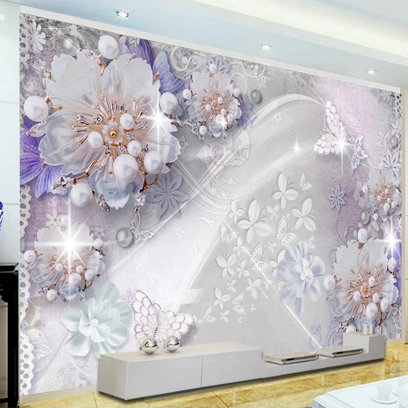 Custom Modern Creative 3D Wall Mural Wallpaper Luxury Pearl Flower Butterfly Pattern For Living Room Bedroom TV Background Decor