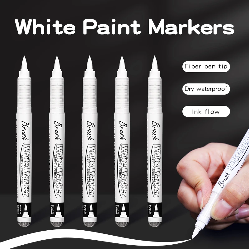 2/3/6/10 Pcs White Paint Pens Soft Tip Acrylic Paint Marker Set Direct Liquid Ink for Glass Canvas Wood Leather Ceramic Painting