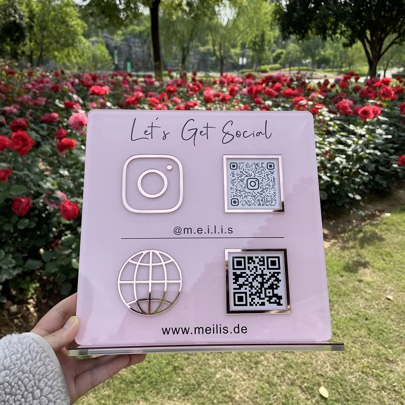 Custom Business 2 Icons QR Code Social Media Sign Beauty Studio Scan to Pay Acrylic Signs Instagram FB Scanning QR Code Plates