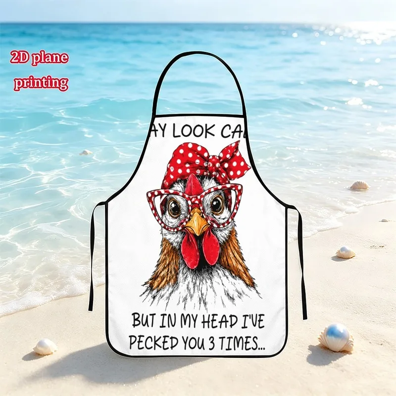 1PC【Apron】2DFlat effect，Printed with a fun chicken design wearing a polka headband and glasses，Both fun and durable，Suitable