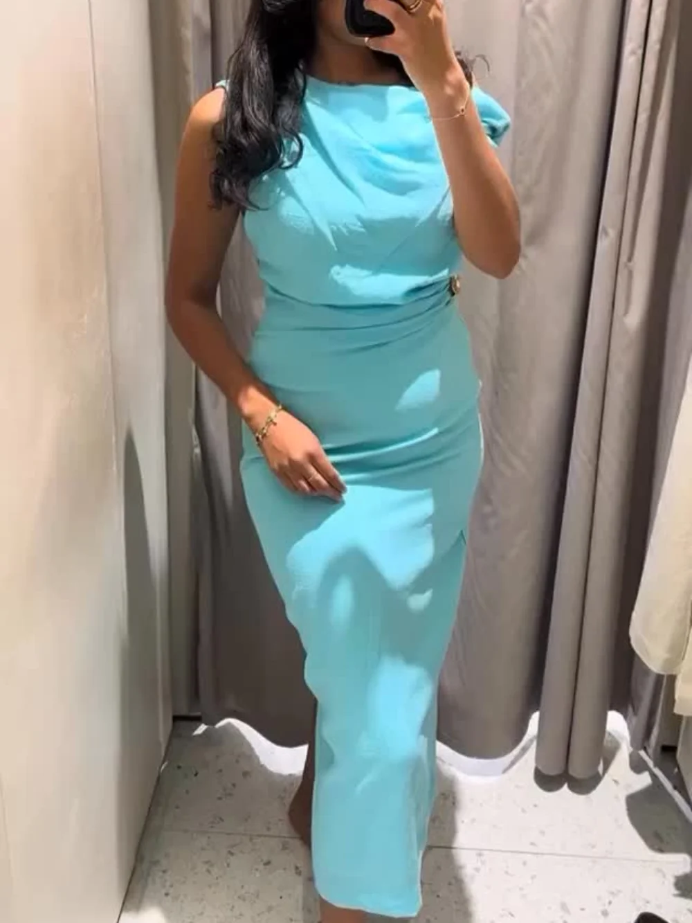 Women's summer sexy fashion long dress solid color sleeveless asymmetric dress female holiday style slit slim fit chic dress