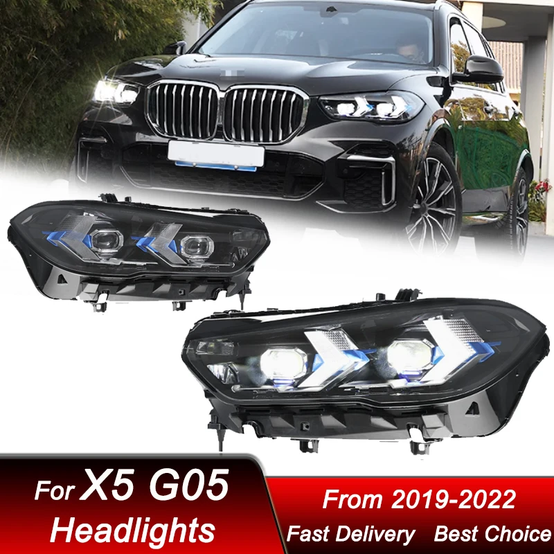 

Поп-автомобильные фары для BMW X5 G05 2019-2022 LCI Style, светодиодные фары в сборе, обновление, аксессуары для линз проектора с высокой настройкой Ki