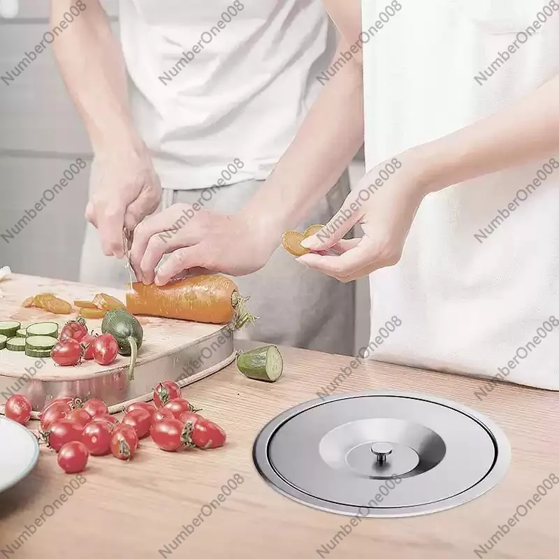8L Kitchen Countertop Built-in Stainless Steel Trash Can Embedded Trash Can Environmental Protection Hidden Embedded Trash Can