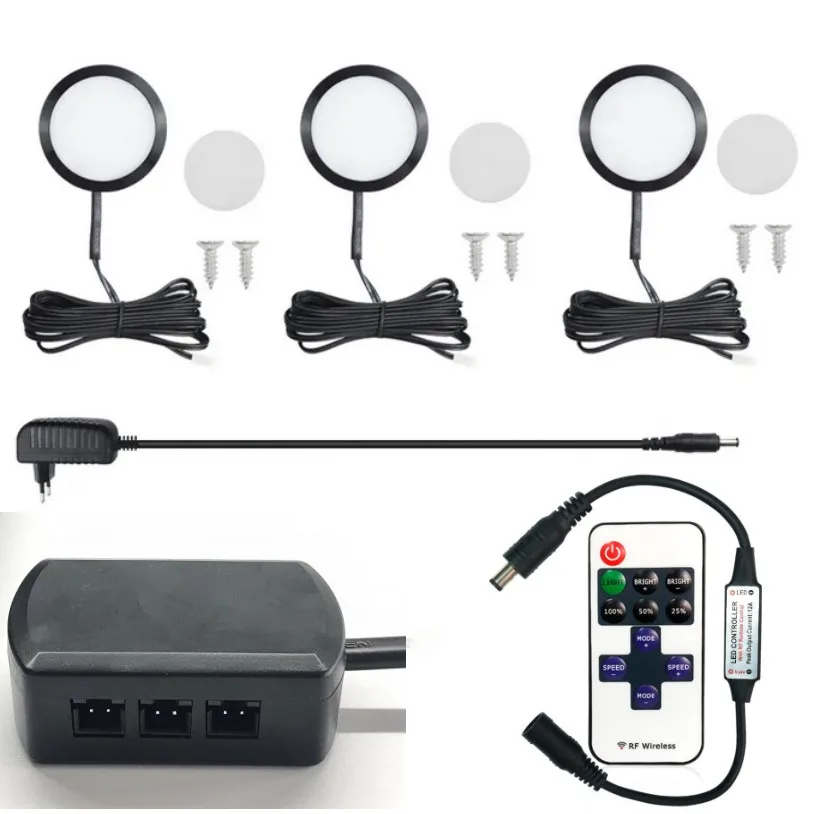 12V Mini LED Spot Downlights Dimmable Lamp Set Remote Control Ceiling Recessed 2.5W 60mm  Black Cabinet Lights