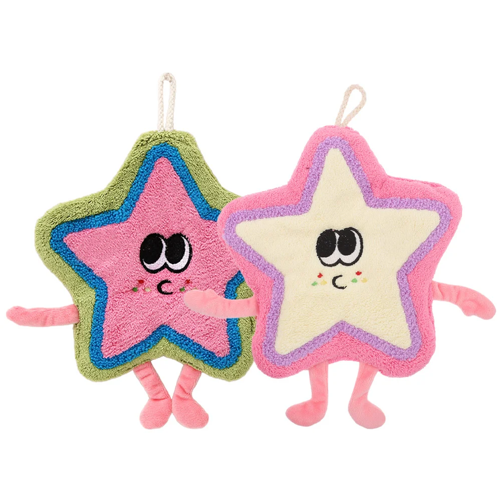

2Pcs Absorbent Hand Towels Hanging Loop Star Shaped Dry Kitchen Bathroom Hand Drying Towels Cute Household Wiping
