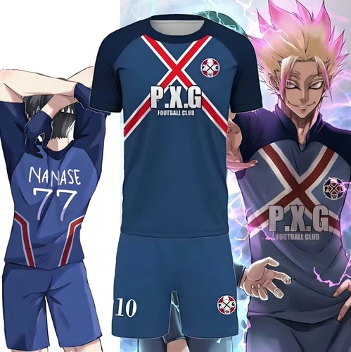 Imagen 2 del producto Conjunto de camiseta de fútbol Anime Blue Lock P.X.G, estampado 3D de Shidou, camisetas deportivas de Cosplay, pantalones cortos, traje de moda para hombre, conjuntos de 2 uds.