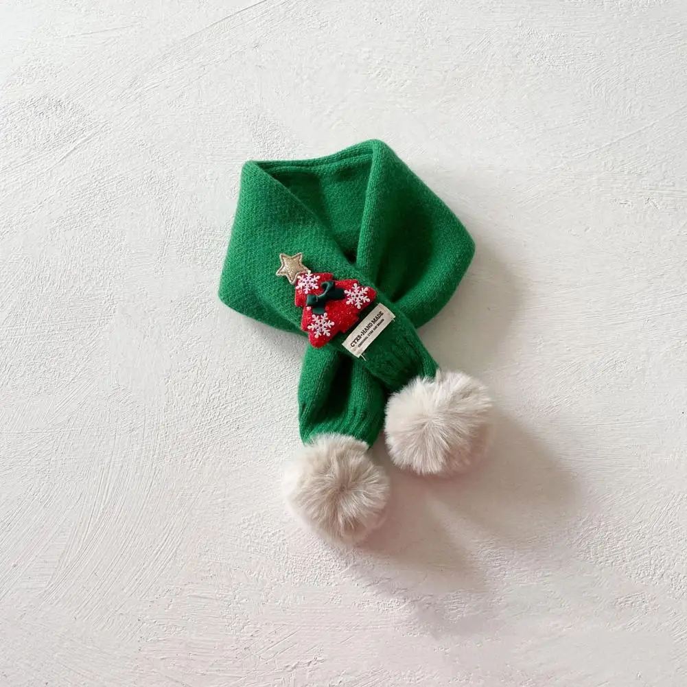 Children Warm Neck Scarf Cozy Kids Winter Scarves Christmas Tree Elk Decor Plush Balls Velvet Woolen Antlers for Outdoor Warmth