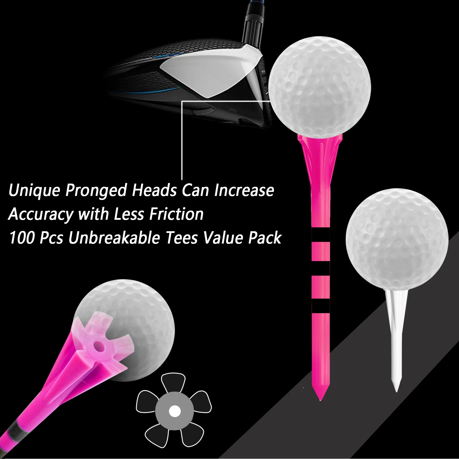 تي شيرتات جولف غير قابلة للكسر من البلاستيك 80 3 1/4 بوصة أو 2 3/4 بوصة مع تي شيرتات حديدية مقاس 20 1 1/2 بوصة، مقاومة منخفضة