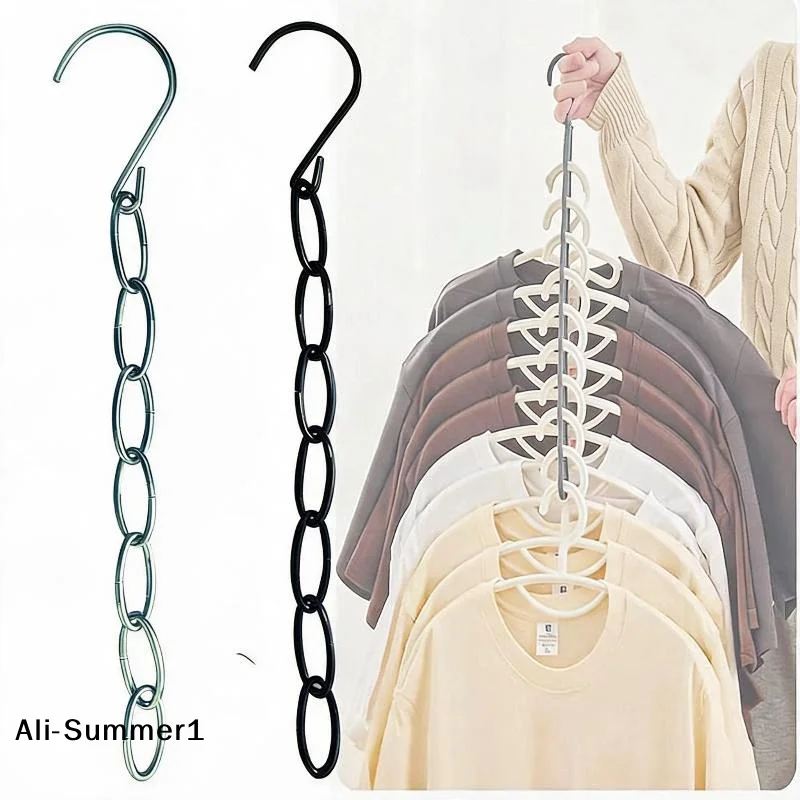 【E】1/5Pcs Space Saving Metal Clothes Hanger Chain 8 Slots Hold Multiple Garments For Small Closet Dorm Apartment Storage