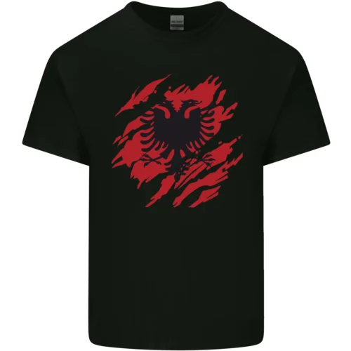 Torn Albania Flag Albanian Day Football Mens Cotton T-Shirt Tee Top