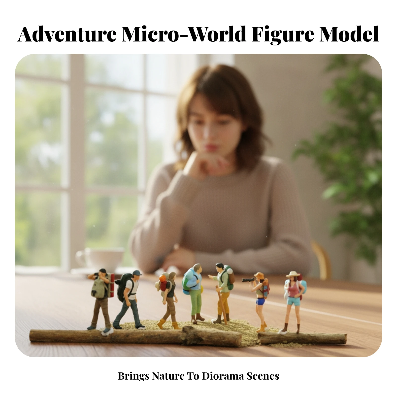 7 Pieces Backpacking Hiker Figurines Backpacks Diorama Hiker Figures Miniature Decor Painted for Micro Landscape
