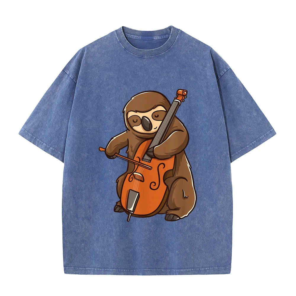 Gift Men T-Shirt Cellist Sloth Cello Player Orchestra Music Animal Print Hombre Plain Camisetas Oversize Cotton Casual Tee Funny