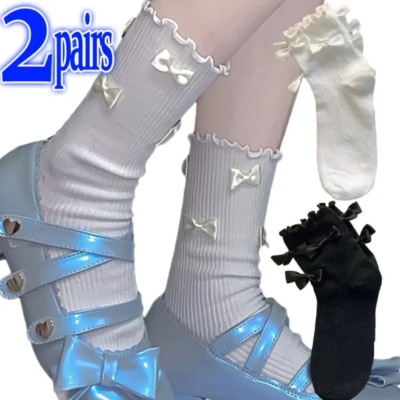 1/2pairs JK Ruffles Lolita Socks Anime Stockings Japanese Cute Uniform Removed Bowknot Maid Tube Socking Cosplay Anime Stockings