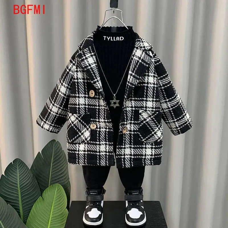 

Korean Kids Winter Clothes Thicke New Plaid Woolen Coat Boys' Warm Jacket Childhood Coats Winter Padding Kids Outerwear 2-11Y