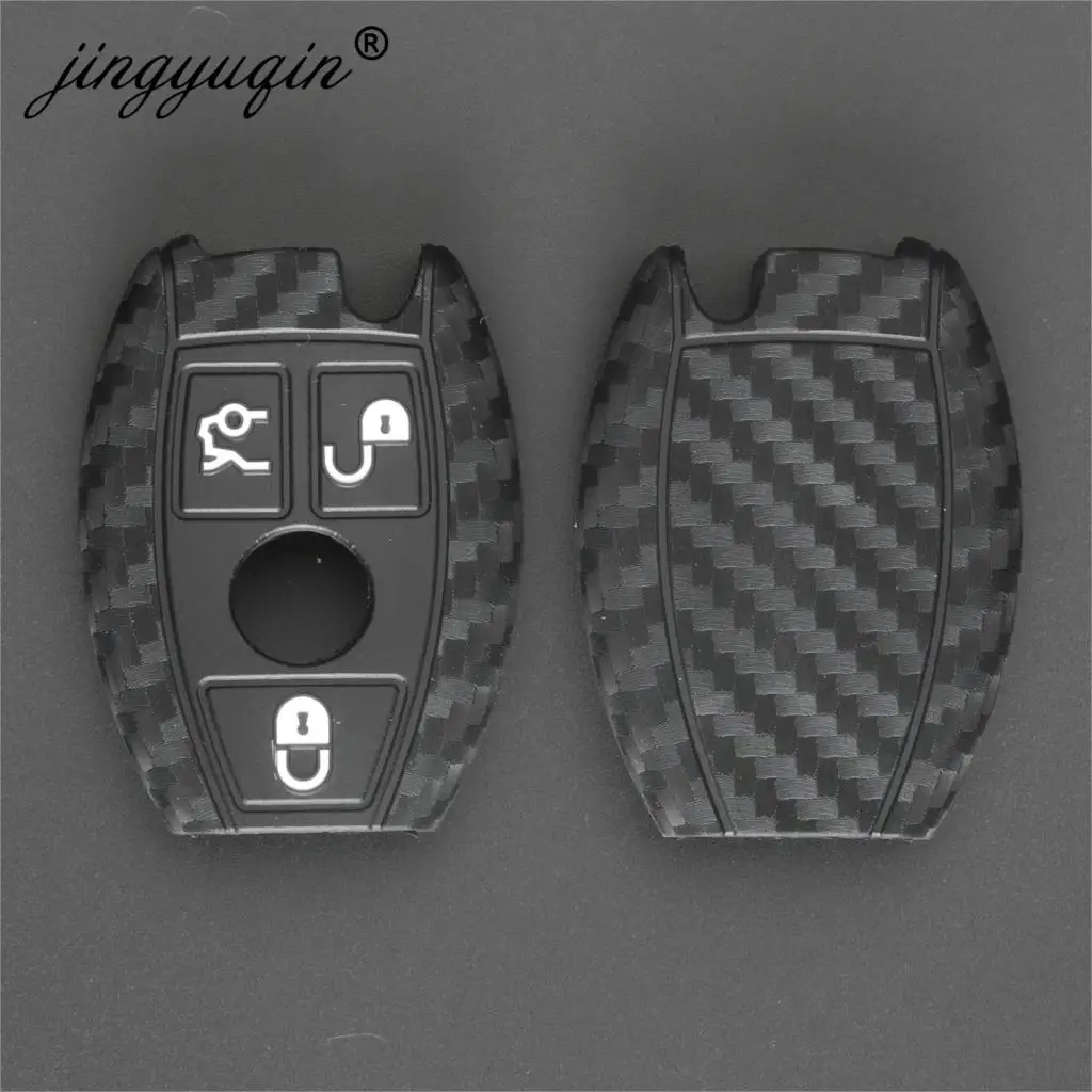 jingyuqin Car Key Silicone Carbon Case For Mercedes Benz year 2000+ NEC&BGA E S CL CLS CLA CLK W203 3 4 Buttons Remote Keyless