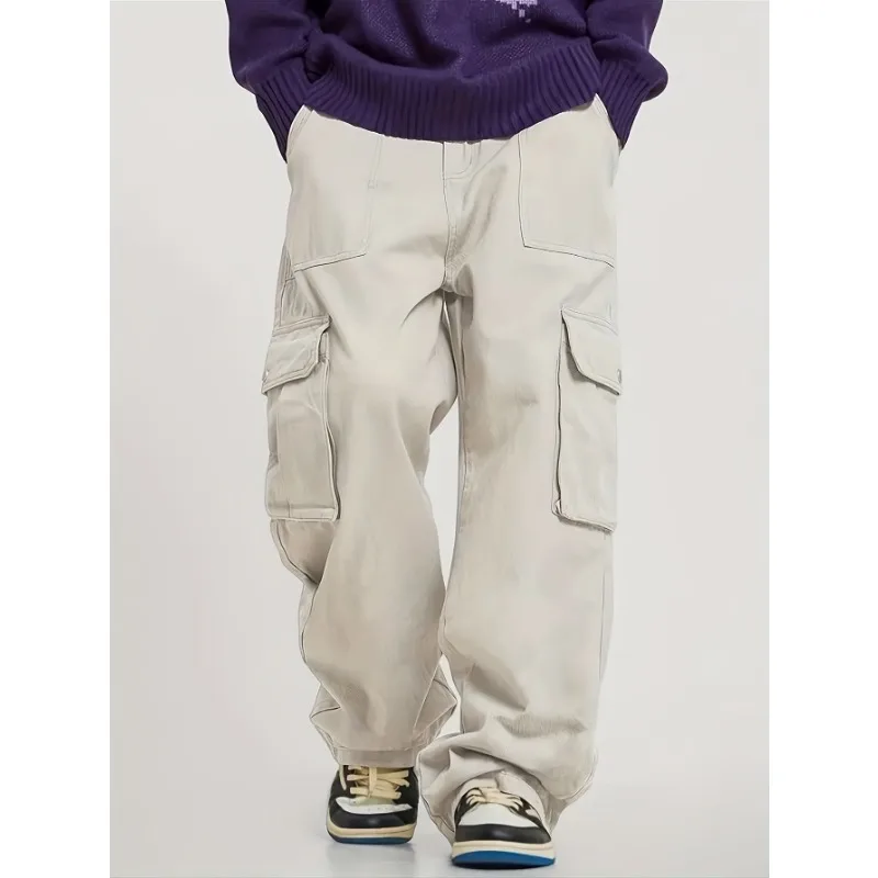 Big Pocket Wild Cargo Pants Man Loose Fit Wide Leg Baggy Cargo Pants Hip Hop Streetwear Multi-Pocket Fashion Joggers