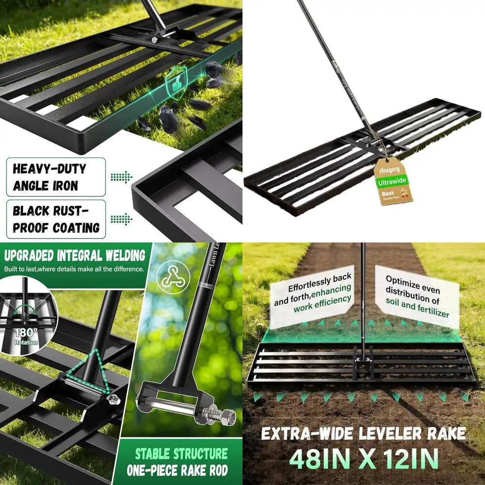 

Прочные грабли для выравнивания газона с 48 зубьями и длинной ручкой 78 см для эффективной подготовки почвы и газонов.