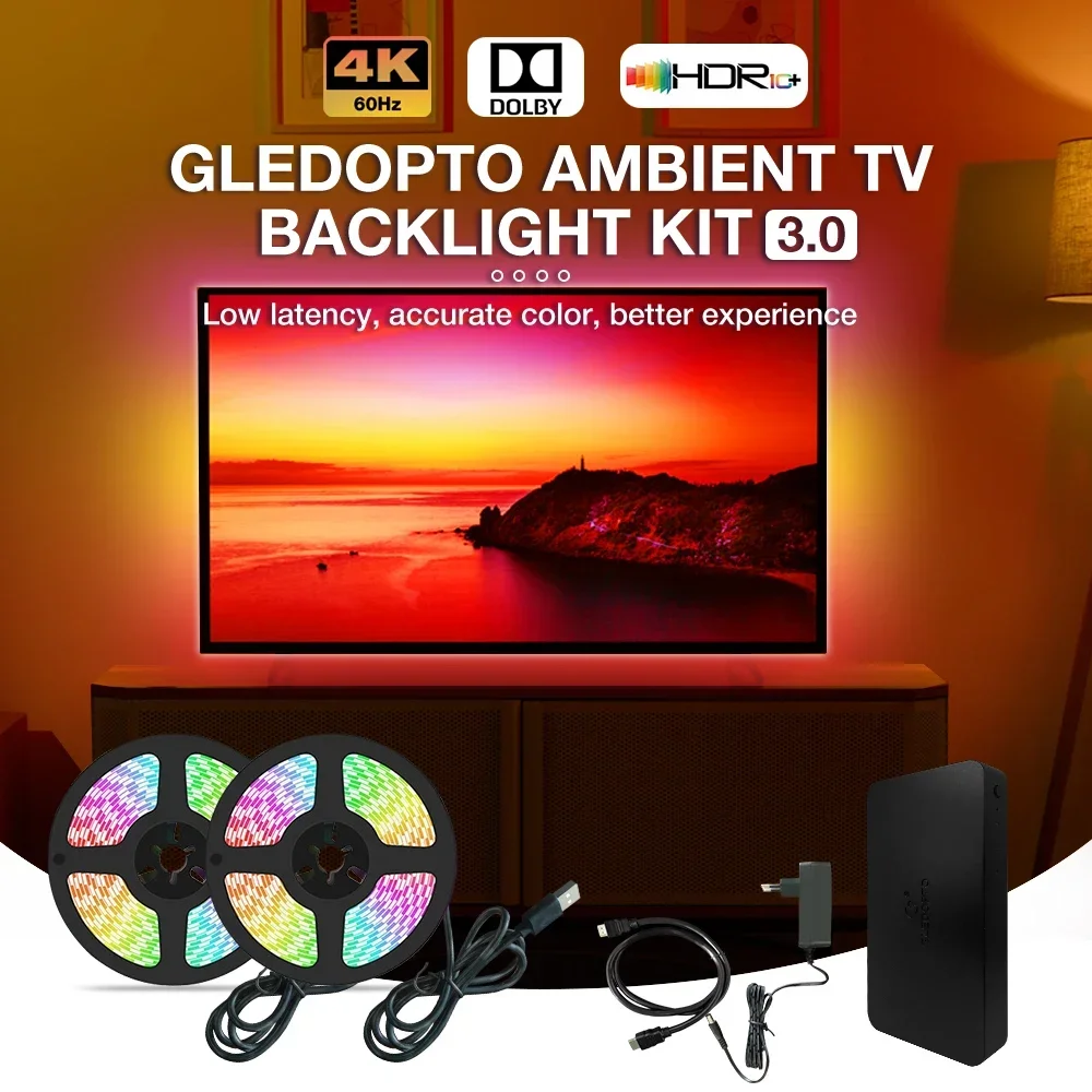 

Gledopto Immersive TV Backlight Kit 3.0 Strip Light RGBIC HDMI-compatible SYNC Set Color Change Enjoy Lighting Support 4K 60Hz