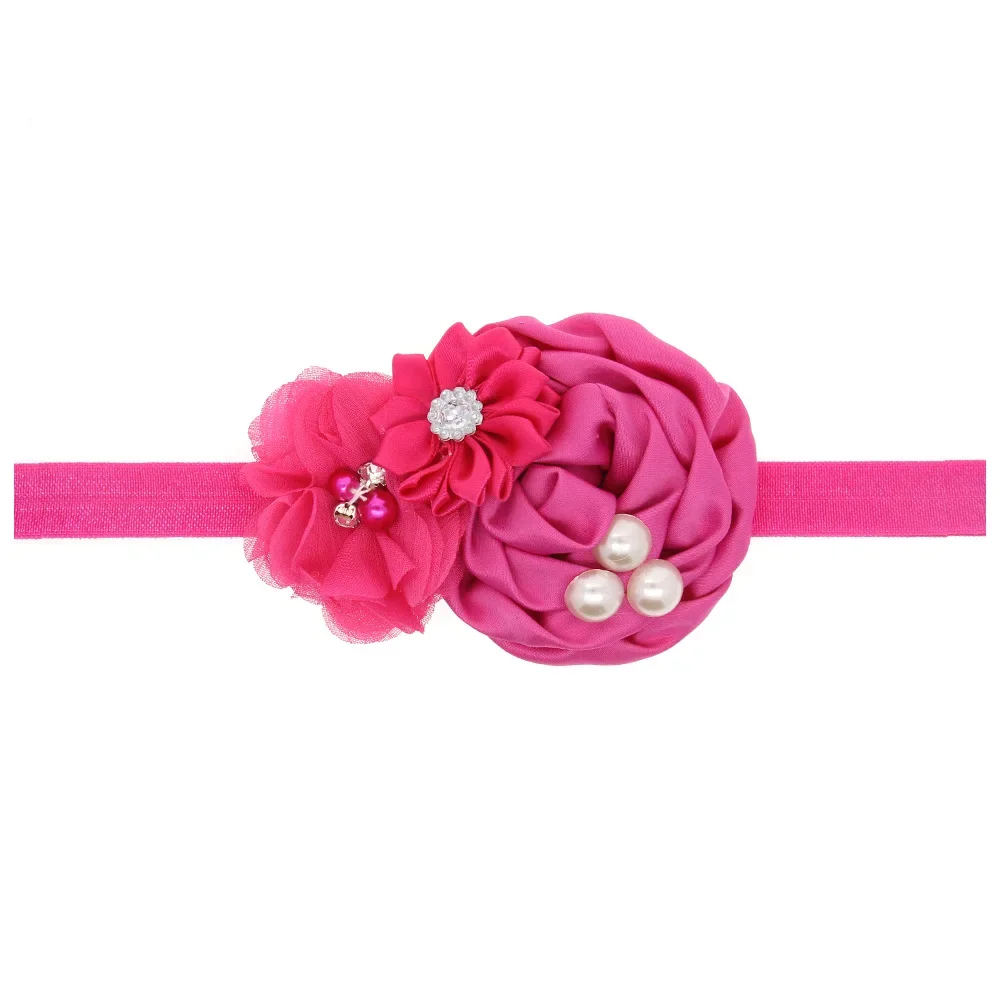 Yundfly Chic Newborn Baby Headband Ruffle Flower Crystals Elastic Headbands Kids Hairband Photography Props Gifts