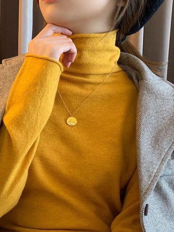 

Осень-зима женский свободный длинный вязаный свитер с высоким воротником све модный универсальный теплый уютный штабелируемый топ Crew Ne