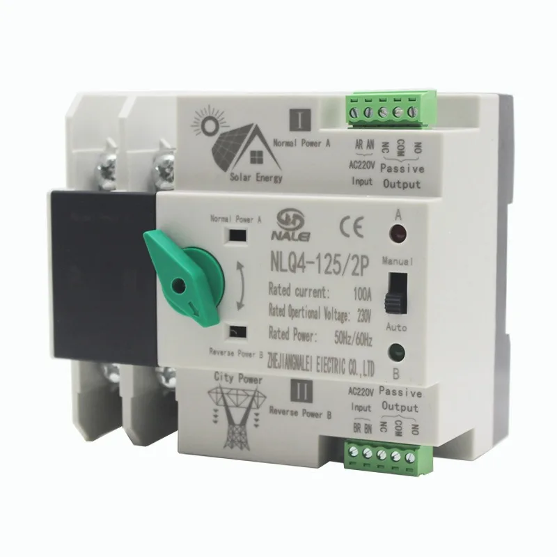 Imagem -04 - Ats Inversor Fotovoltaico 230v Switching Alimentação Dupla Não Contínua Interruptor de Transferência Automática Nlq4125 2p