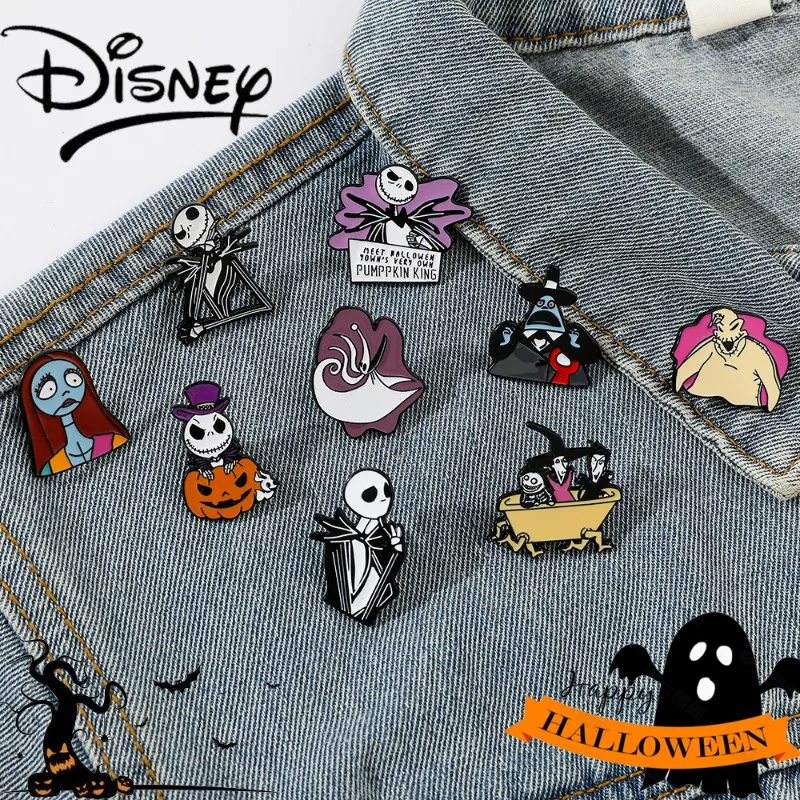 

Disney The Nightmare Before Christmas Cartoon Brooch Enamel Pin Anime Figure Jack Sally Badge Clothing Accessory Halloween Gifts