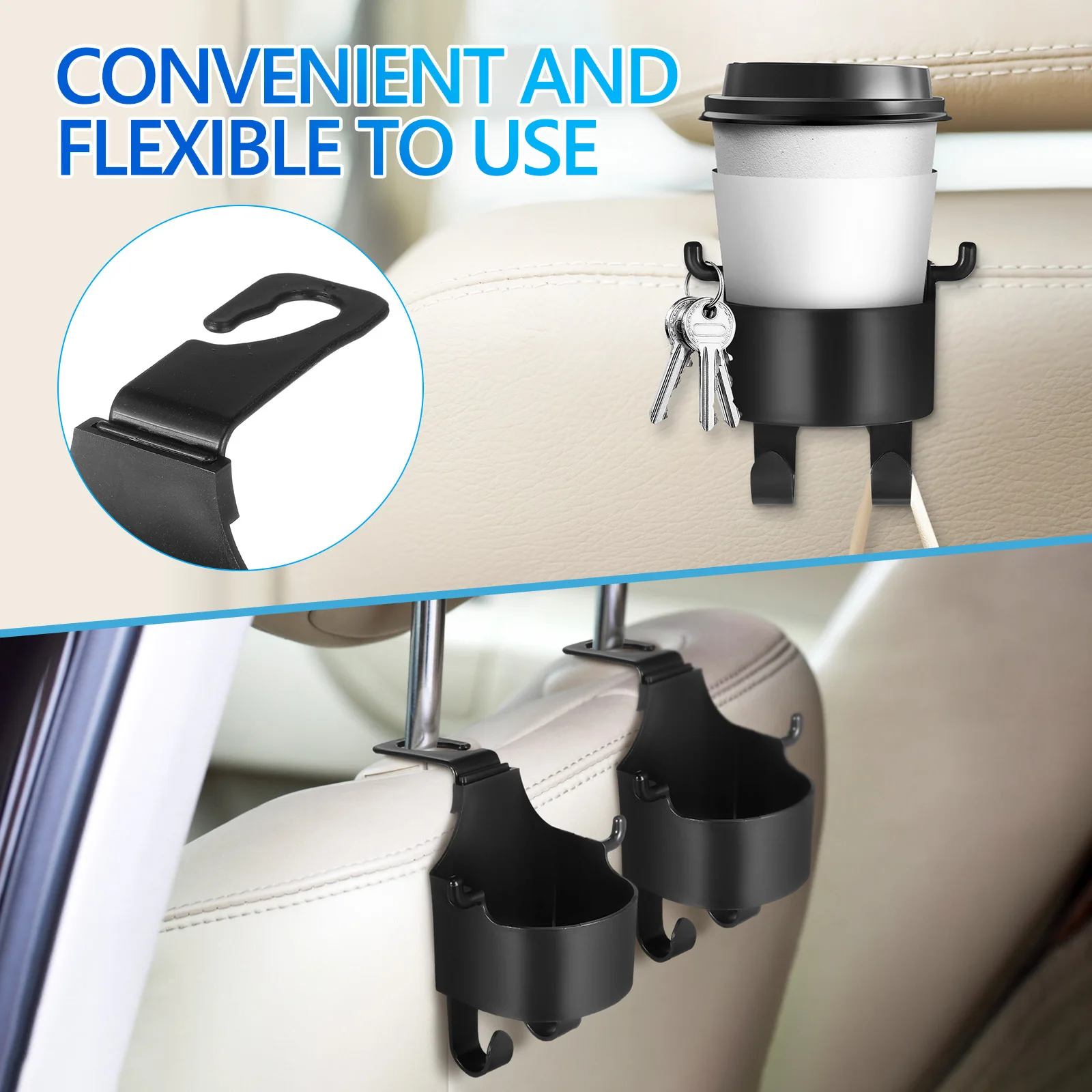 

2Pcs Car Back Seat Cup Holders Headrest Cup Holder Drink Holder Car Organizer Multi-Function Water Bottle Phone Key Storage