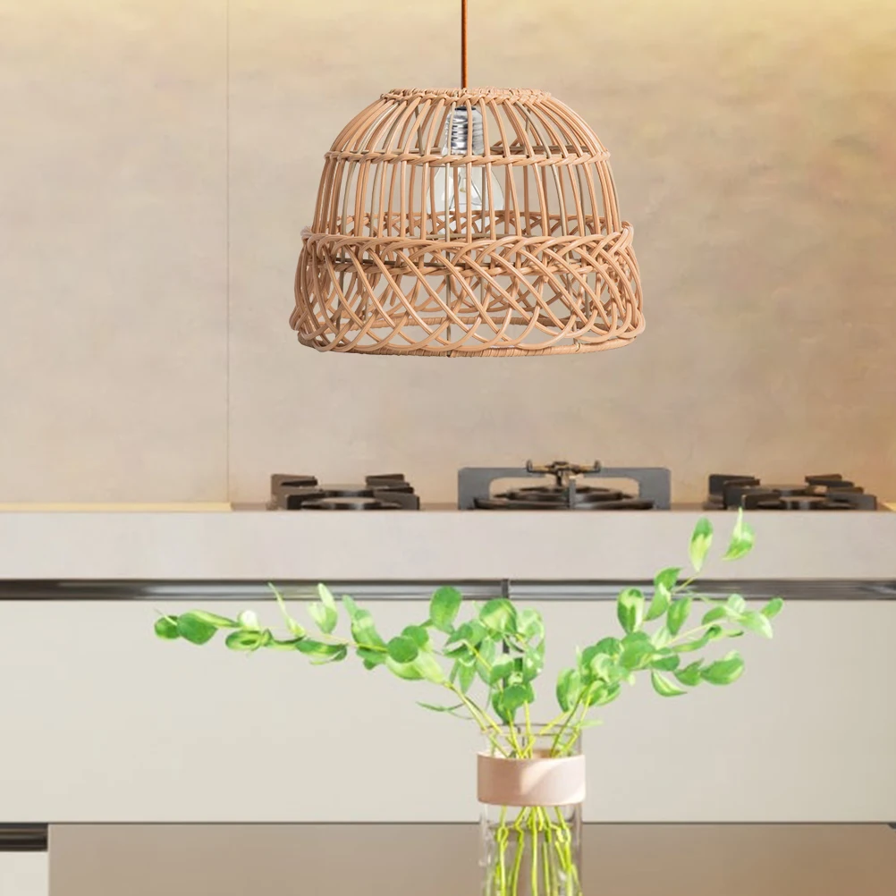 

Simulated Rattan Chandelier Lamp Shade Hanging Retro Decorative Light Accessory PP Iron Material Reusable Sturdy Rustic Style