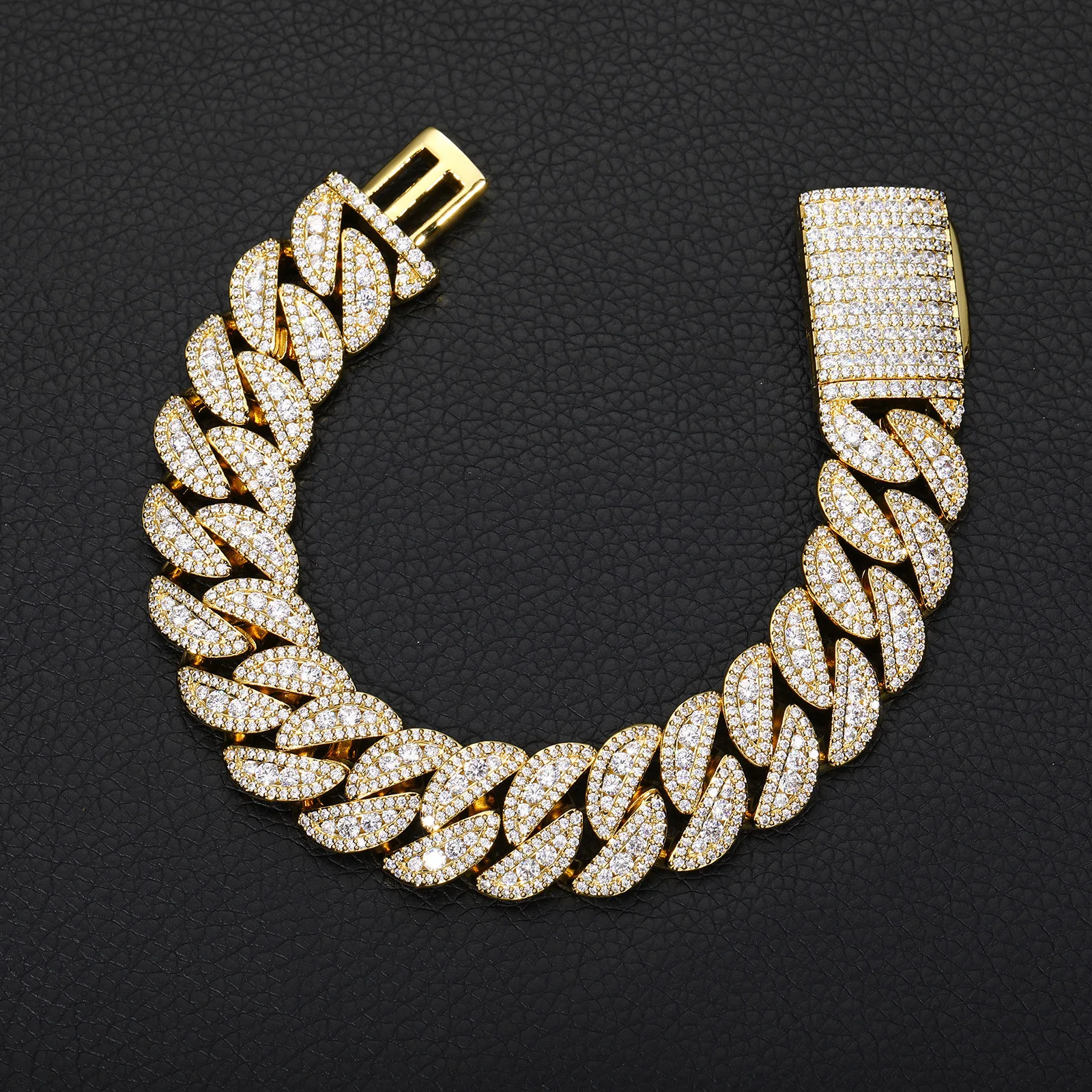 

18mm Copper Inlaid Zircon 3 Row Hip Hop Cuban Bracelet Men's Trendy Street Necklace Jewelry