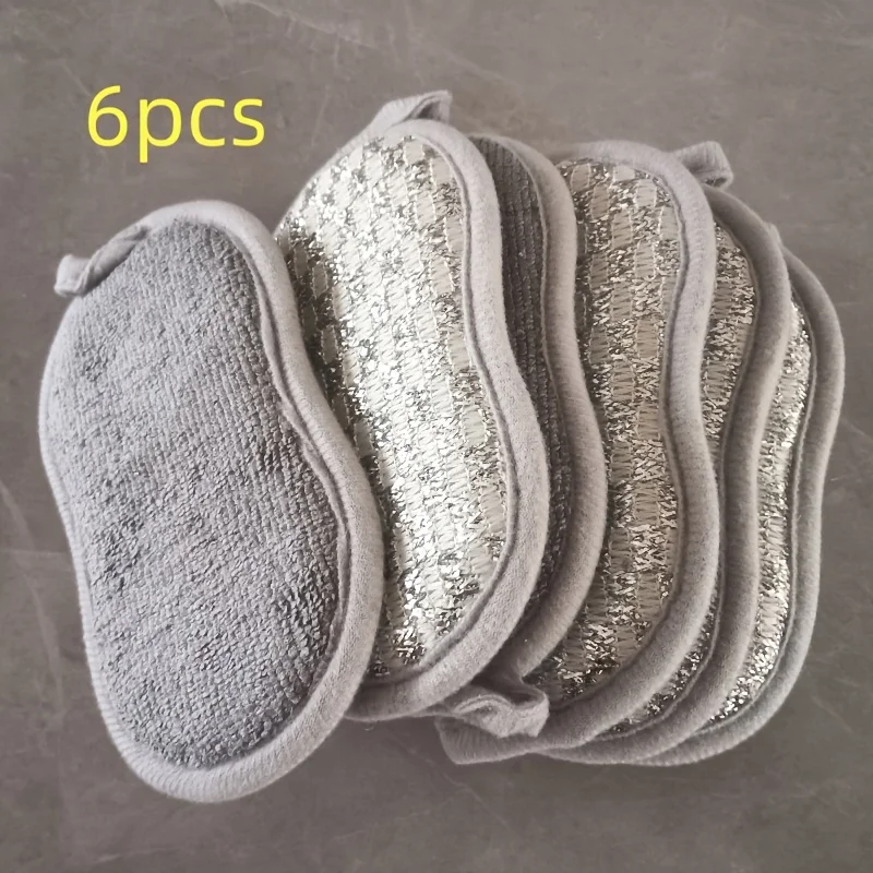 Silver wire sponge block, kitchen multi-functional double-sided dishwashing sponge - reusable and machine washable,