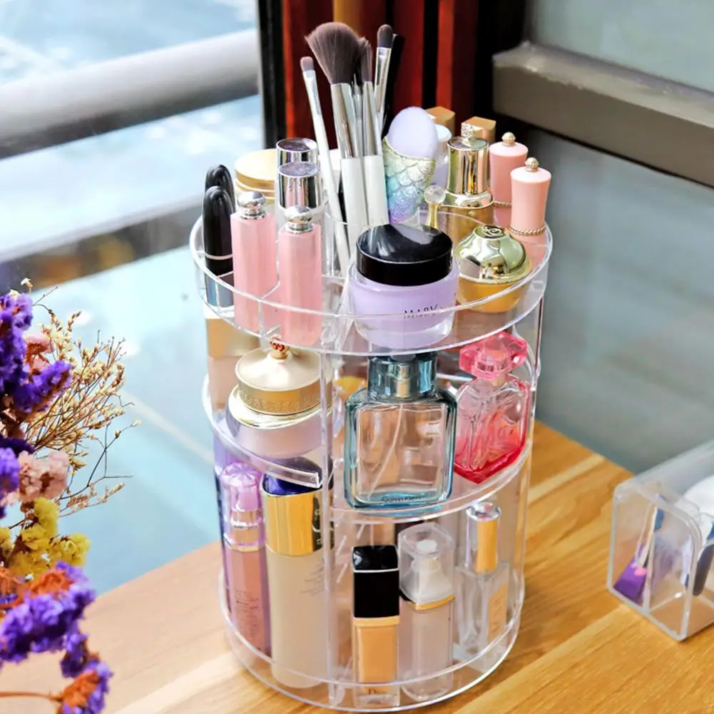 

Transparent Rotating Makeup Organizer 3-tier Acrylic Clear Cosmetic Storage Case Makeup Skincare Display Spinning Rack