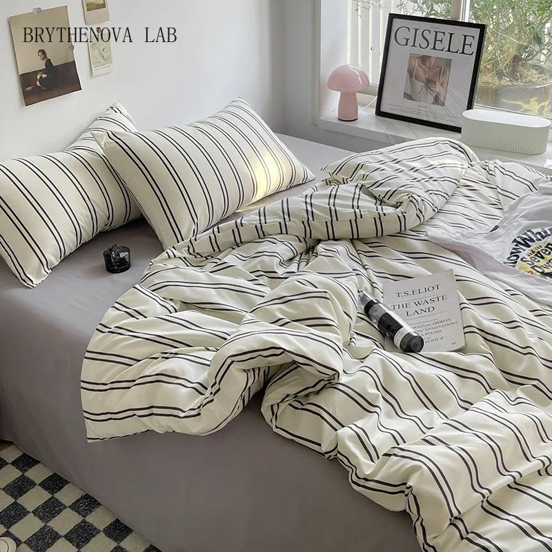 2025 New Summer Polka Dot Printed Bedding Set Retro Striped Soft Duvet Cozy Cover Set Single Double Bed Linens for All Seasons