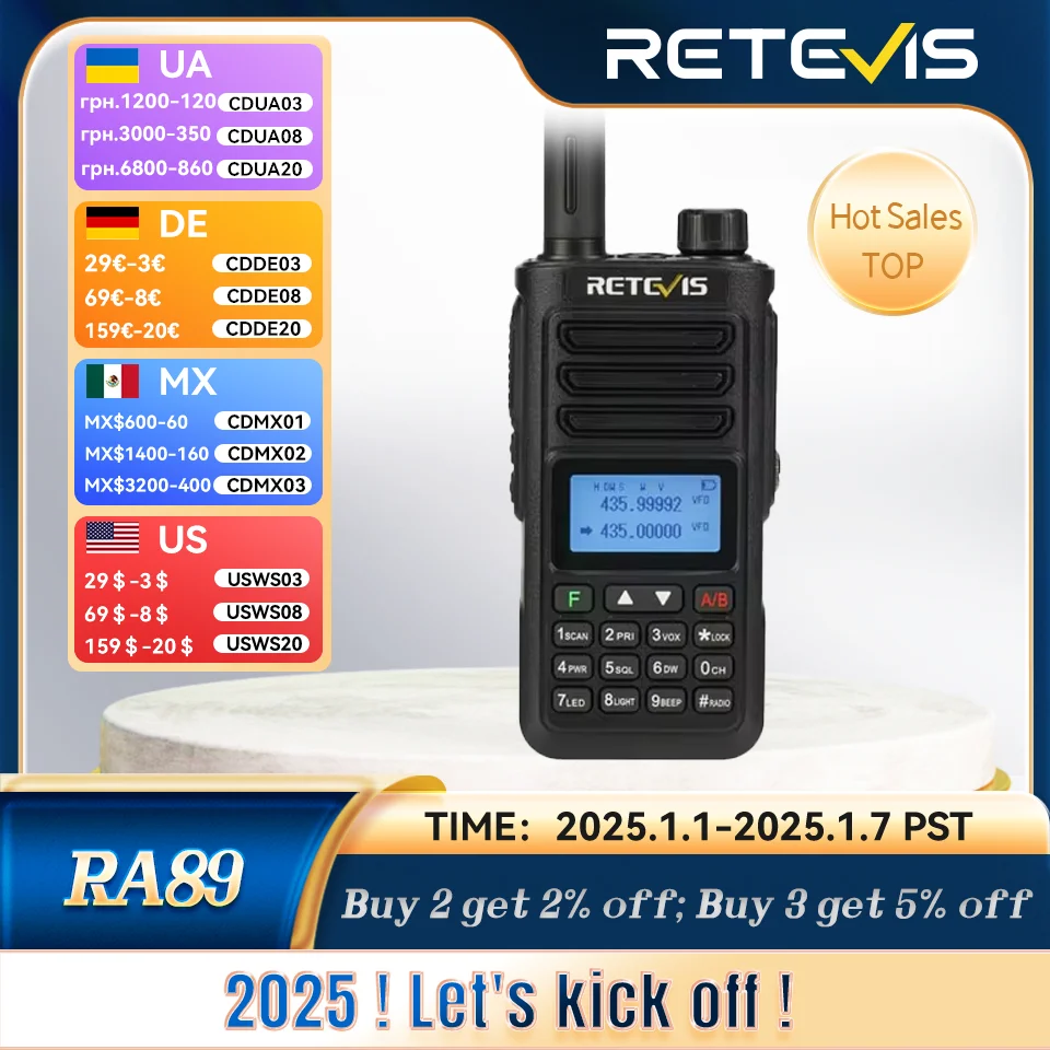 Retevis RA89 10W Walkie Talkie Long Range Communication Radio Walkie-talkie Ham Two-way Radio Communicator FM VHF UHF Waterproof