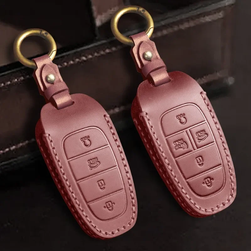 

Leather Car Key Case Cover for Hyundai Tucson 2021 Solaris Sonata Hybrid NEXO NX4 Santafe Dn8 2020 Auto Accessories Holder