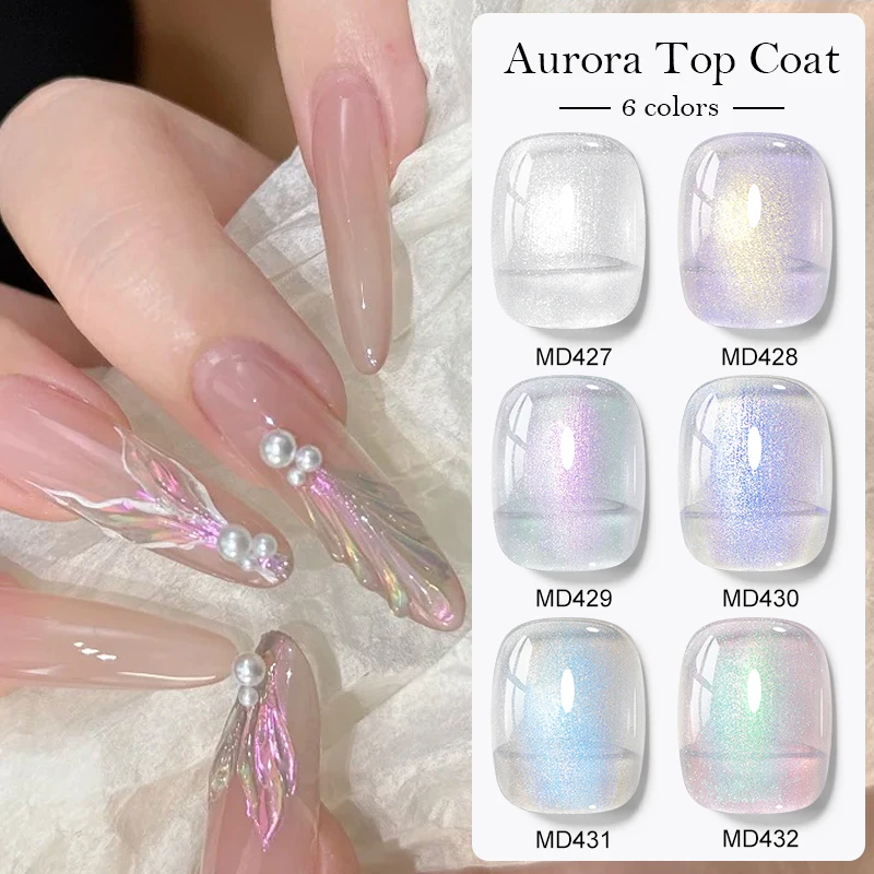 8ML Auroras Top Coat Purple Blue Sparking Auroras Gel Nail Polish Nail Art Vernis Semi Permanent Uv Gel Function Top Coat DIY