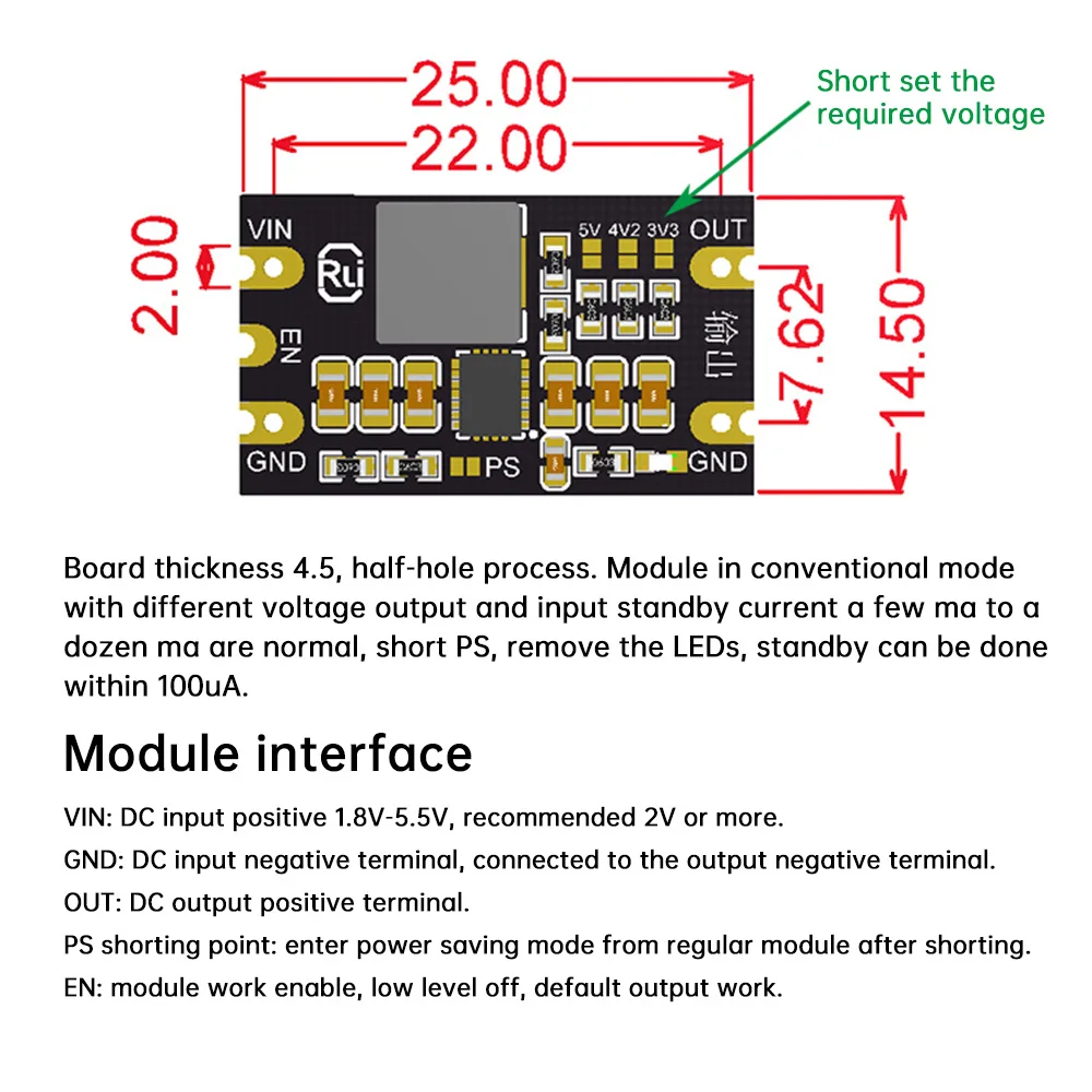 Módulo de alimentação step-up/dowm DC-DC 1.8-5.5V a 3.3V 4.2V 5V 3A Placa de impulso Buck ajustável com proteção contra curto-circuito